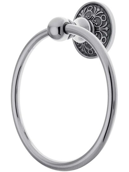Brass Towel Ring with Lancaster Rosette in Polished Chrome.